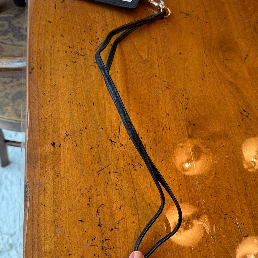 COACH Black Leather Lanyard Card Holder with Gold Logo - Picture 3 of 3
